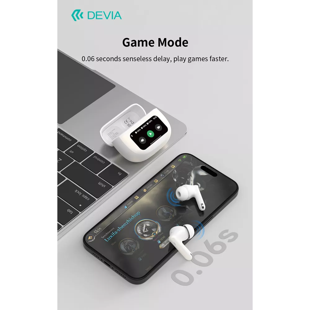 Devia - ANC TWS Pro3 - True Wireless Earbuds & Charging Case & Screen - White